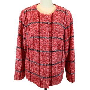 TALBOTS Italian Wool Blend Hidden Button Jacket Size 12W Red Black Check